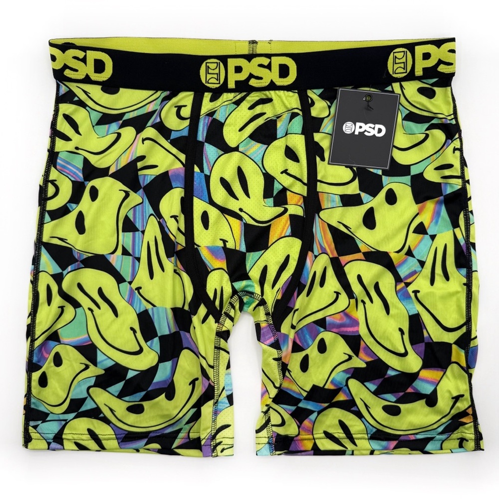 PSD Psycho Smiles Boxer Briefs Mens XL Underwear Hippie Groovy Yellow Black New